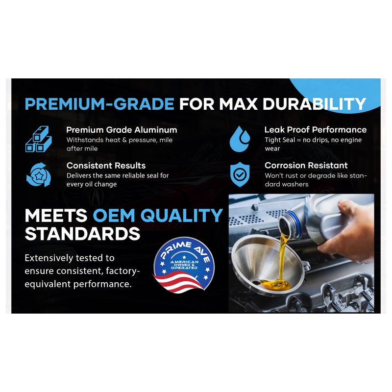 PRIME AVE Aluminium Oil Drain Plug Washer Gaskets - U.S. Made 12mm Crush Washer - Oil Plug Gasket Leak Proof Sealing Washers Compatible with Toyota Lexus Scion Part# 90430-12031 (Pack of 10) - Image 3